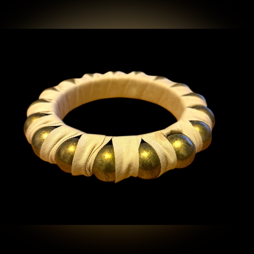Vintage Brass and Cream Wrapped Bangle  Bracelet